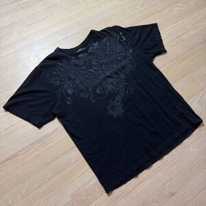 MMA Elite Mens Black Tonal Graphic T-Shirt Gothic Tribal Mace Print Large L